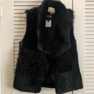 Black Real Fur Vest, Rabbit, Sherling, Leather, Medium, Neiman Marcus.